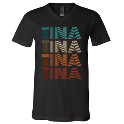 Vintage Tina First Name Pattern Tina V-Neck T-Shirt