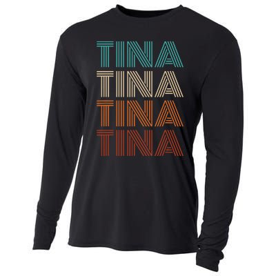 Vintage Tina First Name Pattern Tina Cooling Performance Long Sleeve Crew