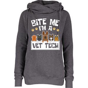 Vet Tech Funny Gift Veterinary Technician Bite Me Im A Vet Tech Gift Womens Funnel Neck Pullover Hood