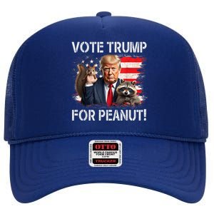 Vote Trump For Peanut The Squirrel Usa President Grunged Flag High Crown Mesh Back Trucker Hat