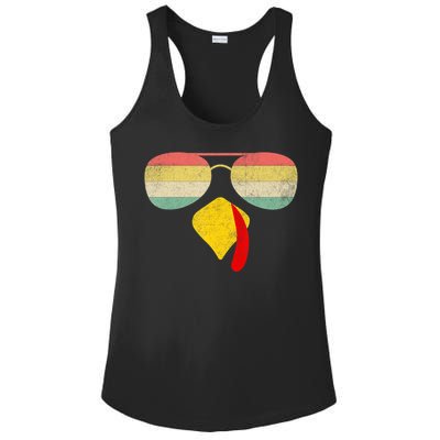 Vintage Turkey Face Thanksgiving With Sunglasses Boys Girls Ladies PosiCharge Competitor Racerback Tank