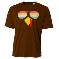 Vintage Turkey Face Thanksgiving With Sunglasses Boys Girls Cooling Performance Crew T-Shirt