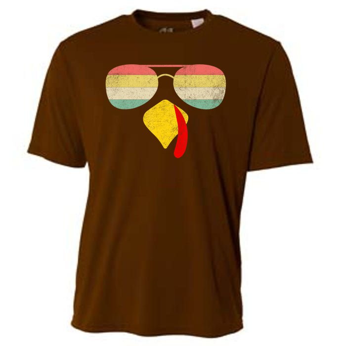 Vintage Turkey Face Thanksgiving With Sunglasses Boys Girls Cooling Performance Crew T-Shirt