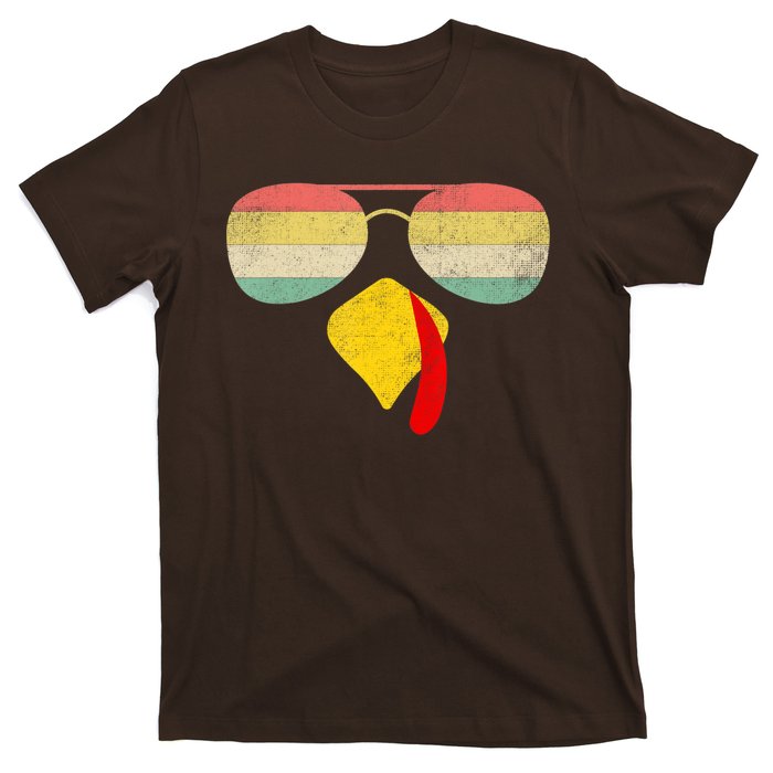 Vintage Turkey Face Thanksgiving With Sunglasses Boys Girls T-Shirt