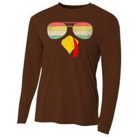 Vintage Turkey Face Thanksgiving With Sunglasses Boys Girls Cooling Performance Long Sleeve Crew