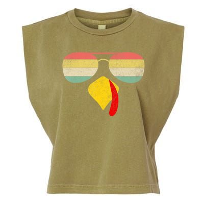 Vintage Turkey Face Thanksgiving With Sunglasses Boys Girls Garment-Dyed Women's Muscle Tee