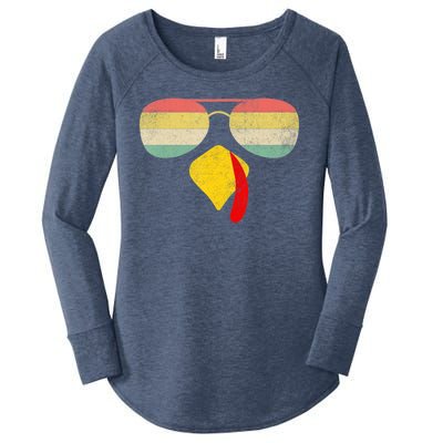 Vintage Turkey Face Thanksgiving With Sunglasses Boys Girls Women's Perfect Tri Tunic Long Sleeve Shirt