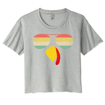 Vintage Turkey Face Thanksgiving With Sunglasses Boys Girls Women's Crop Top Tee