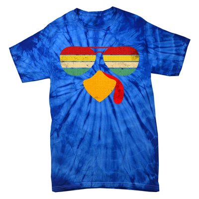 Vintage Turkey Face Thanksgiving Sunglasses Costume Tie-Dye T-Shirt