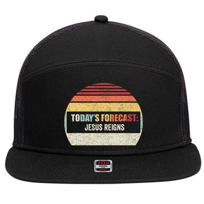 Vintage TodayS Forecast Jesus Reigns Funny Christian Pun 7 Panel Mesh Trucker Snapback Hat