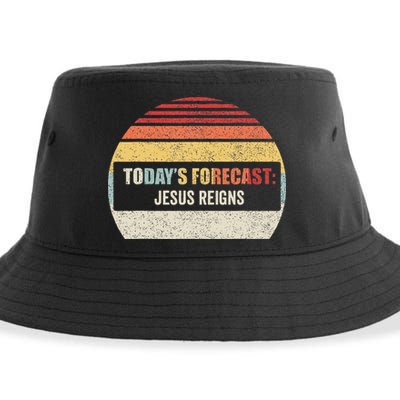 Vintage TodayS Forecast Jesus Reigns Funny Christian Pun Sustainable Bucket Hat