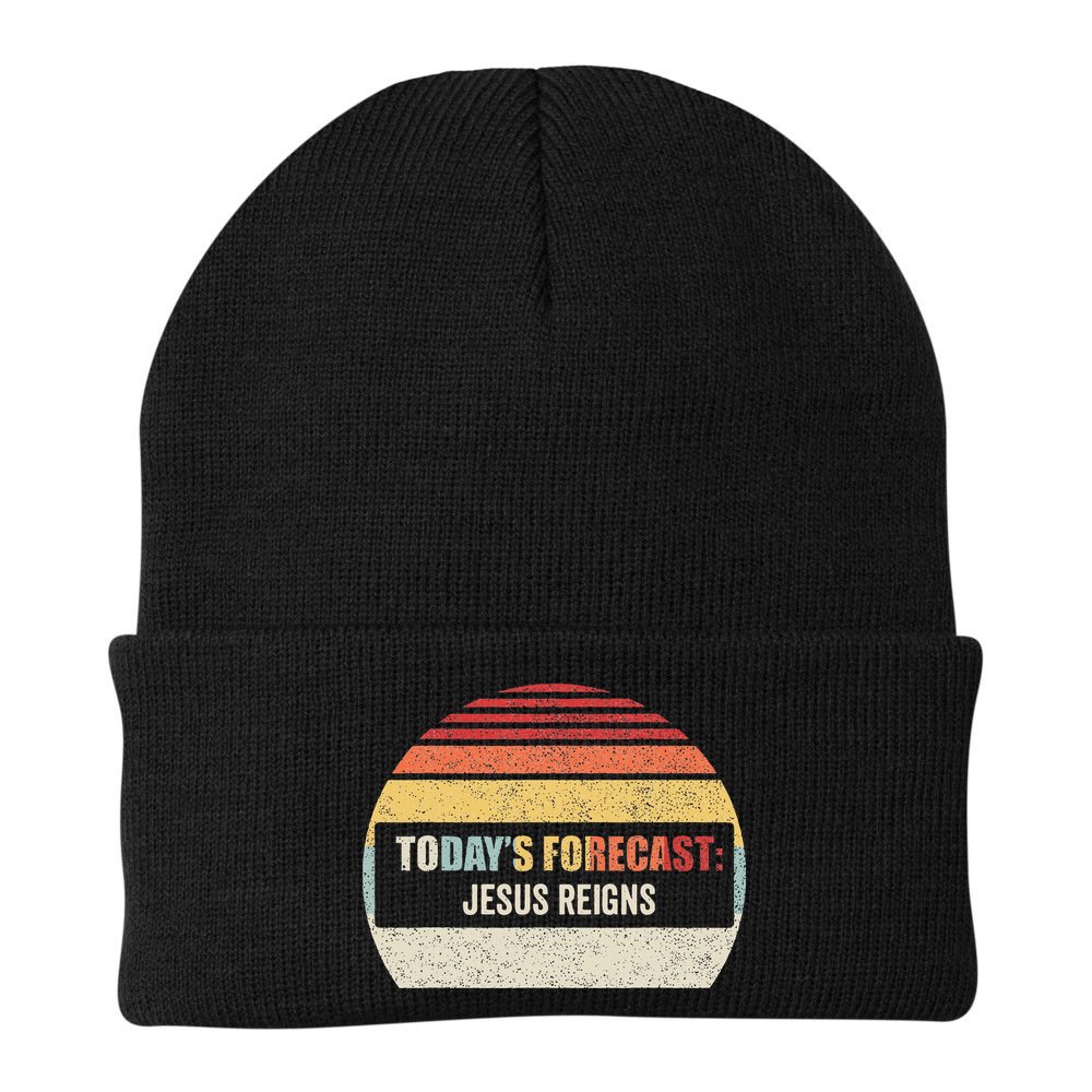 Vintage TodayS Forecast Jesus Reigns Funny Christian Pun Beanie