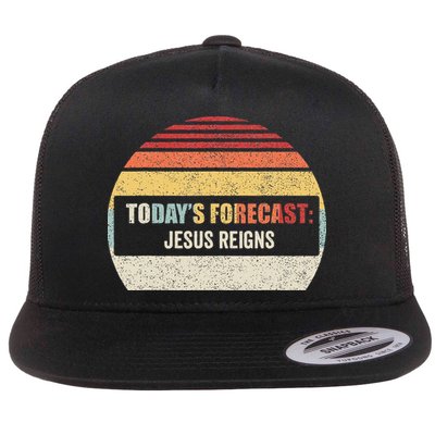Vintage TodayS Forecast Jesus Reigns Funny Christian Pun Flat Bill Trucker Hat