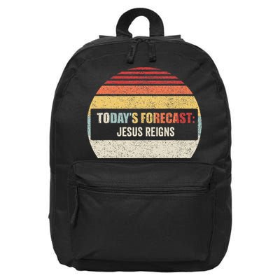 Vintage TodayS Forecast Jesus Reigns Funny Christian Pun 16 in Basic Backpack