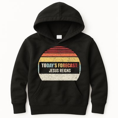 Vintage TodayS Forecast Jesus Reigns Funny Christian Pun Kids Hoodie