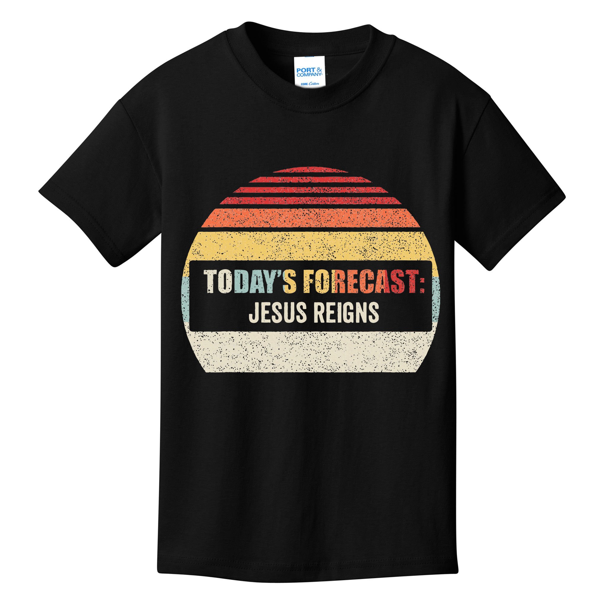 Vintage TodayS Forecast Jesus Reigns Funny Christian Pun Kids T-Shirt