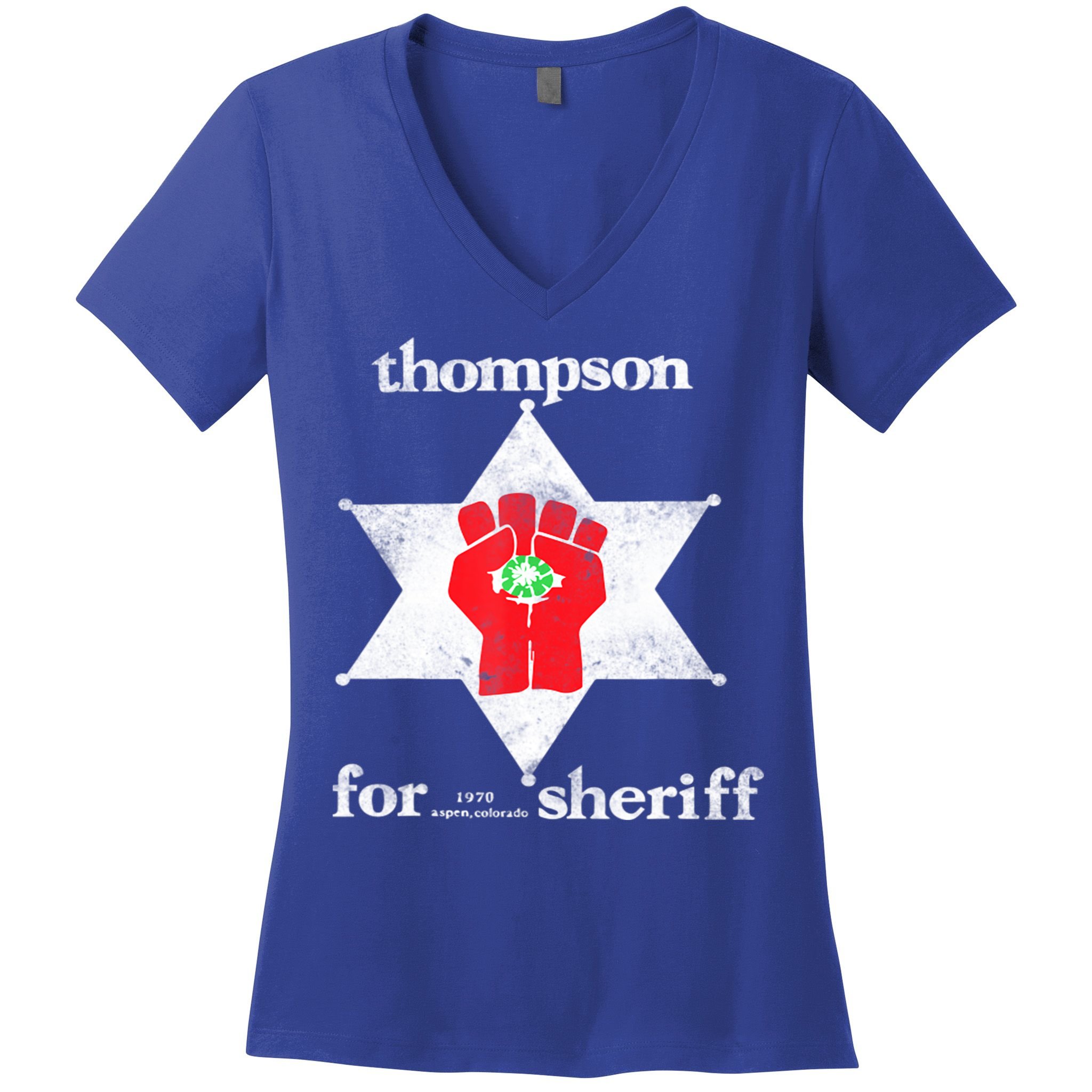 Vintage Thompsons For Sheriff Retro 1970 Distressed Tee Women's V-Neck T-Shirt