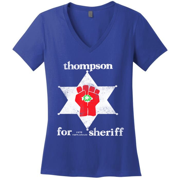 Vintage Thompsons For Sheriff Retro 1970 Distressed Tee Women's V-Neck T-Shirt