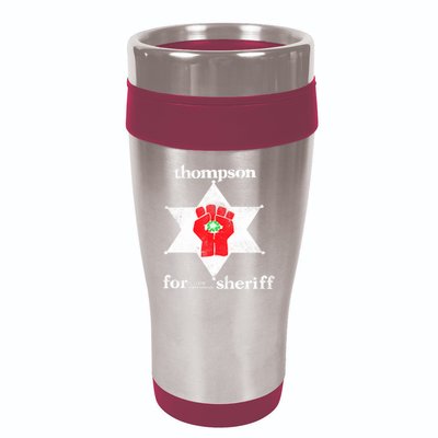 Vintage Thompsons For Sheriff Retro 1970 Distressed Tee 16oz Travel Tumbler