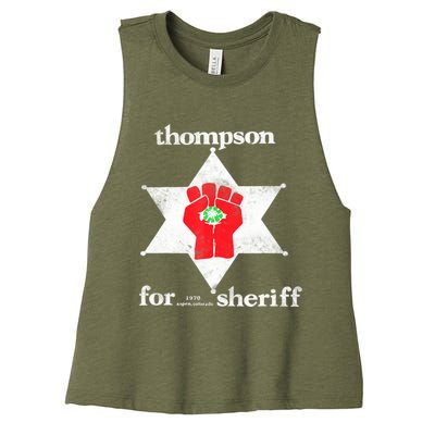 Vintage Thompsons For Sheriff Retro 1970 Distressed Tee Women's Racerback Cropped Tank