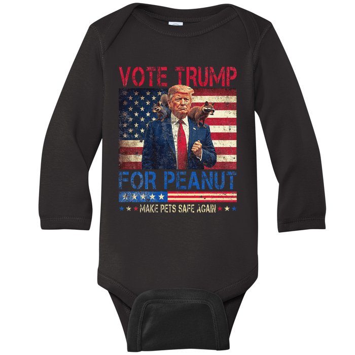 Vote Trump For Peanut The Squirrel Make Pets Safe Again Baby Long Sleeve Bodysuit