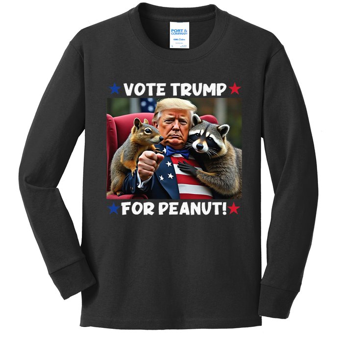 Vote Trump For Peanut The Squirrel Justice For Peanut Kids Long Sleeve Shirt