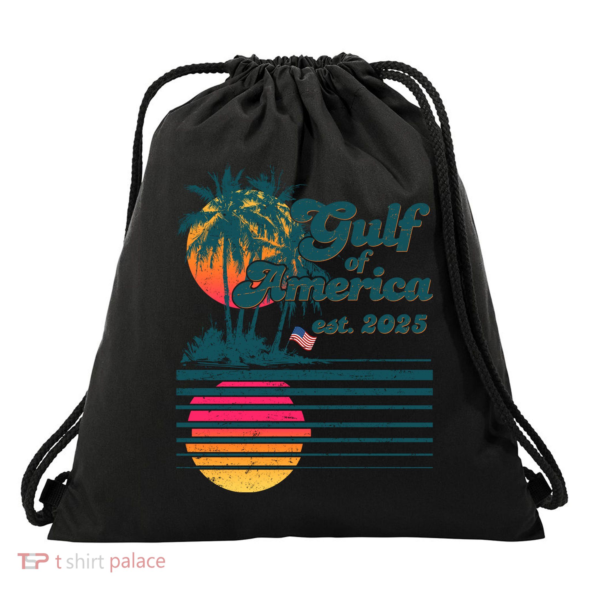 Vintage Tropical Gulf Of America Est 2025 Drawstring Bag