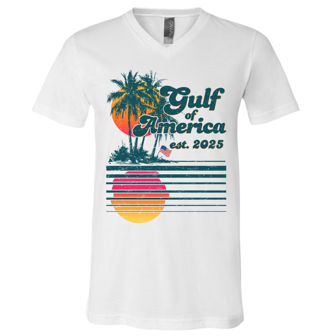 Vintage Tropical Gulf Of America Est 2025 V-Neck T-Shirt