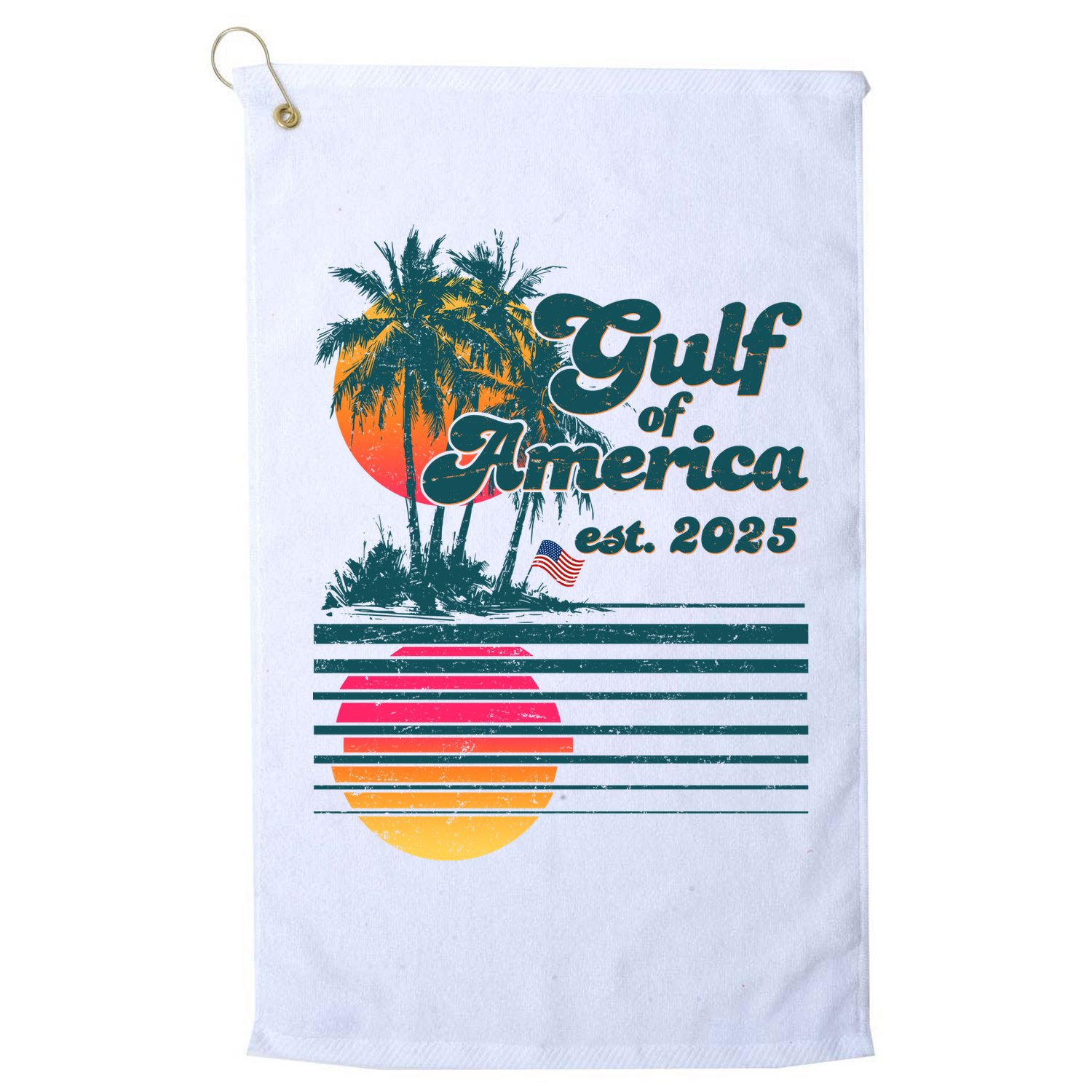 Vintage Tropical Gulf Of America Est 2025 Golf Towel