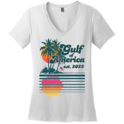 Vintage Tropical Gulf Of America Est 2025 Women's V-Neck T-Shirt