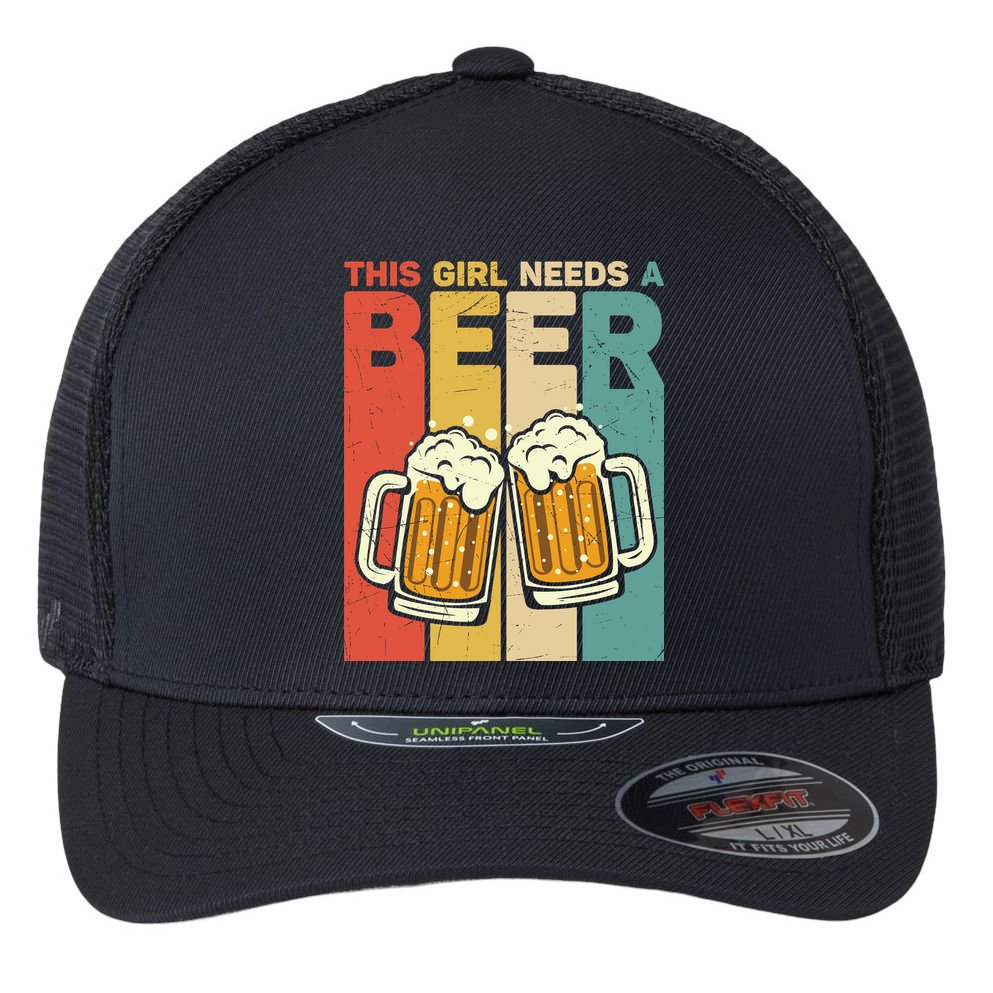 Vintage This Girl Needs A Beer Beer Lover Drinking Team Beer Gift Flexfit Unipanel Trucker Cap
