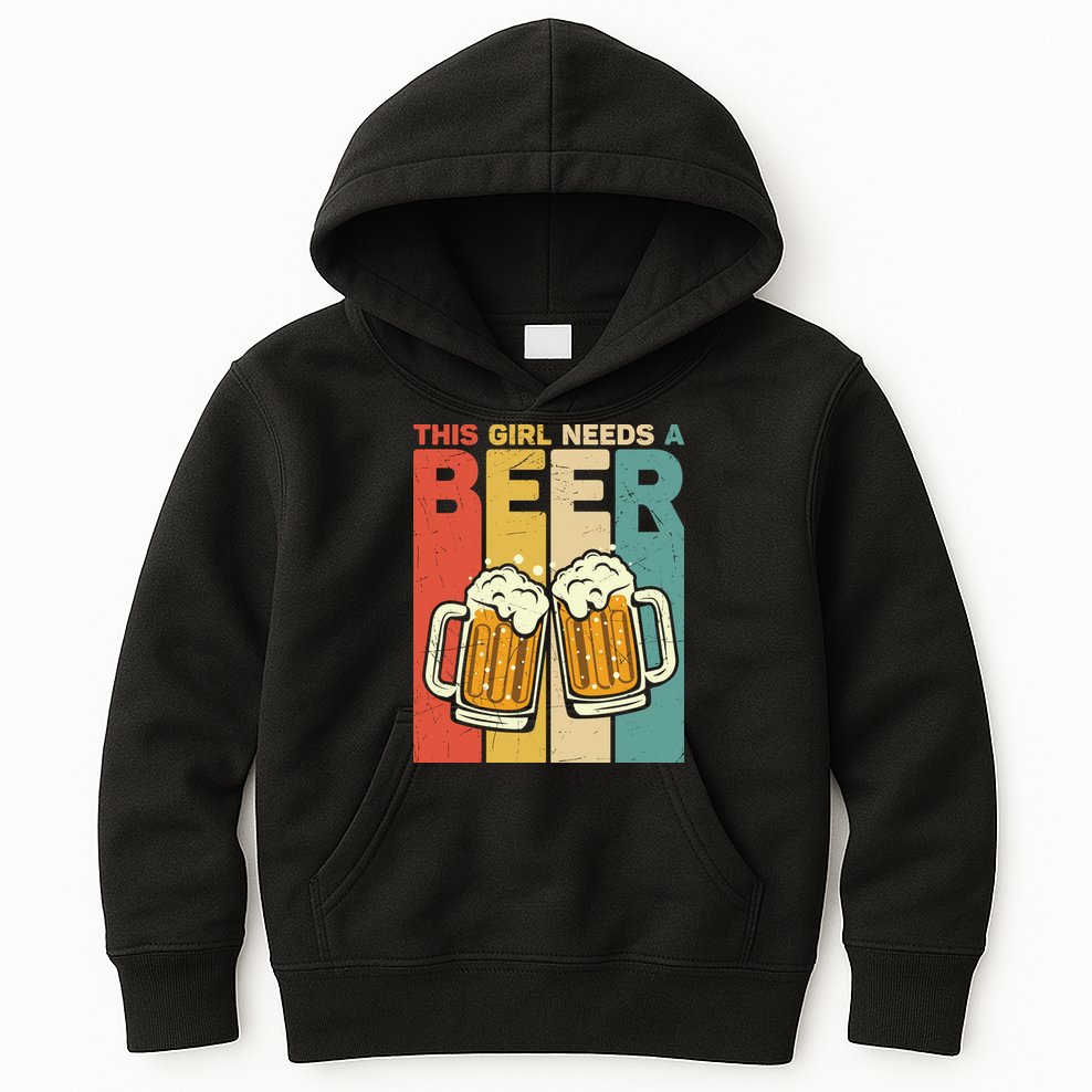 Vintage This Girl Needs A Beer Beer Lover Drinking Team Beer Gift Kids Hoodie