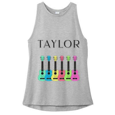 Vintage Taylor Guitar Classic Music Design Ladies PosiCharge Tri-Blend Wicking Tank