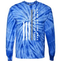 Vintage Thin Grey Line Land Of The Free Because Of The Brave Gift Tie-Dye Long Sleeve Shirt