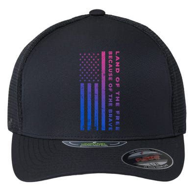 Vintage Thin Grey Line Land Of The Free Because Of The Brave Gift Flexfit Unipanel Trucker Cap