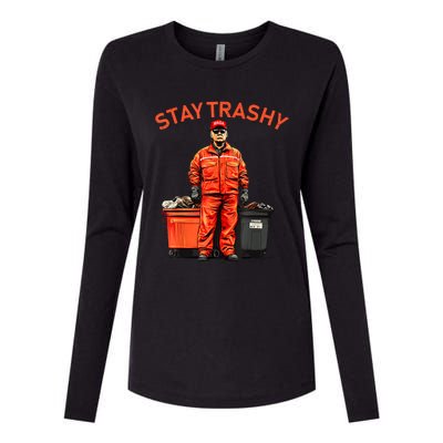 Vote Trump Garbage Man Stay Trashy 2024 Election President Womens Cotton Relaxed Long Sleeve T-Shirt