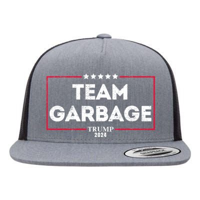 Vintage Team Garbage For Trump 2024 Flat Bill Trucker Hat