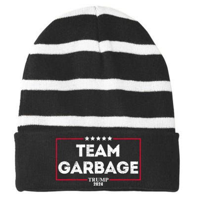 Vintage Team Garbage For Trump 2024 Striped Beanie with Solid Band