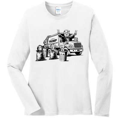 Vintage Trump Garbage Truck Waste Management 47th President Ladies Long Sleeve Shirt