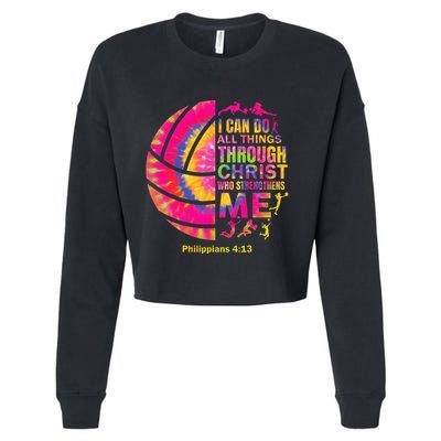 Volleyball Teen Girl Christian Christ Tie Dye Cropped Pullover Crew