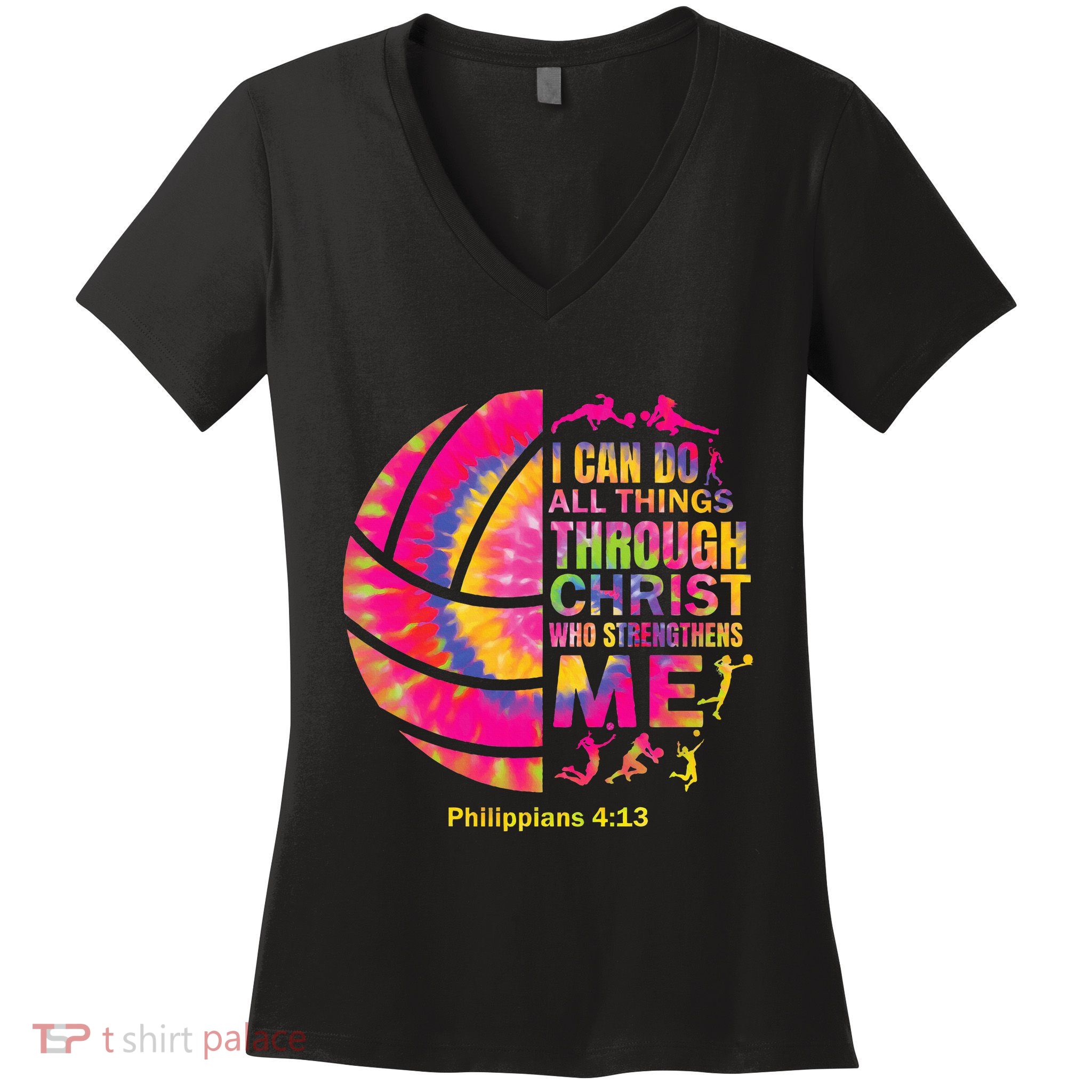 Volleyball Teen Girl Christian Christ Tie Dye Women's V-Neck T-Shirt