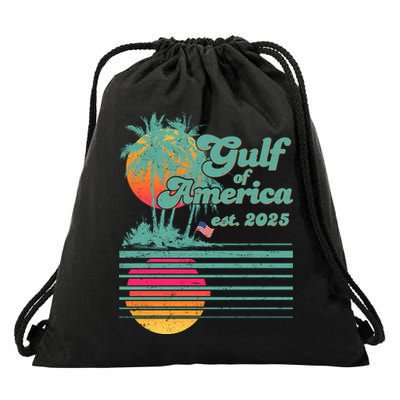 Vintage Tropical Gulf Of America Est 2025 Drawstring Bag