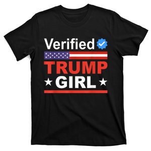 Verified Trump Girl 2024 Patriotic Us Flag Republican Funny T-Shirt