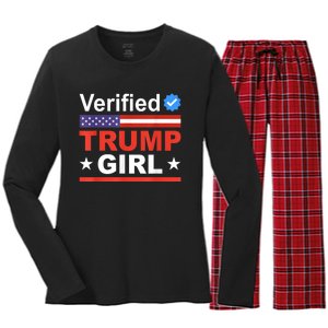 Verified Trump Girl 2024 Patriotic Us Flag Republican Funny Women's Long Sleeve Flannel Pajama Set 