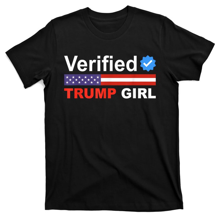 Verified Trump Girl 2024 Patriotic Us Flag Republican Funny T-Shirt