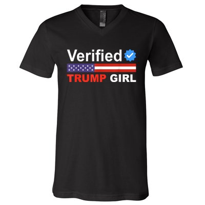 Verified Trump Girl 2024 Patriotic Us Flag Republican Funny V-Neck T-Shirt