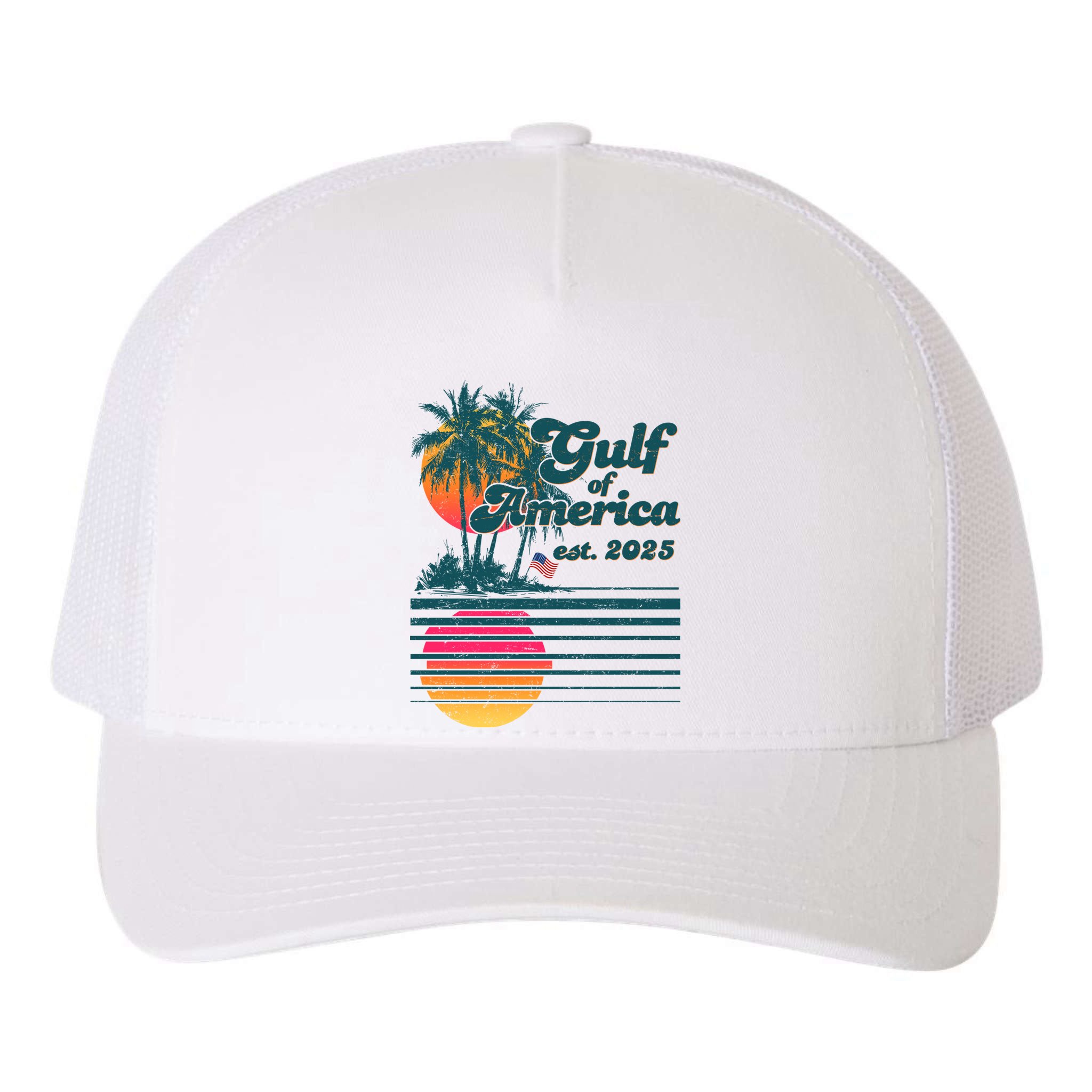 Vintage Tropical Gulf Of America Est 2025 Yupoong Adult 5-Panel Trucker Hat