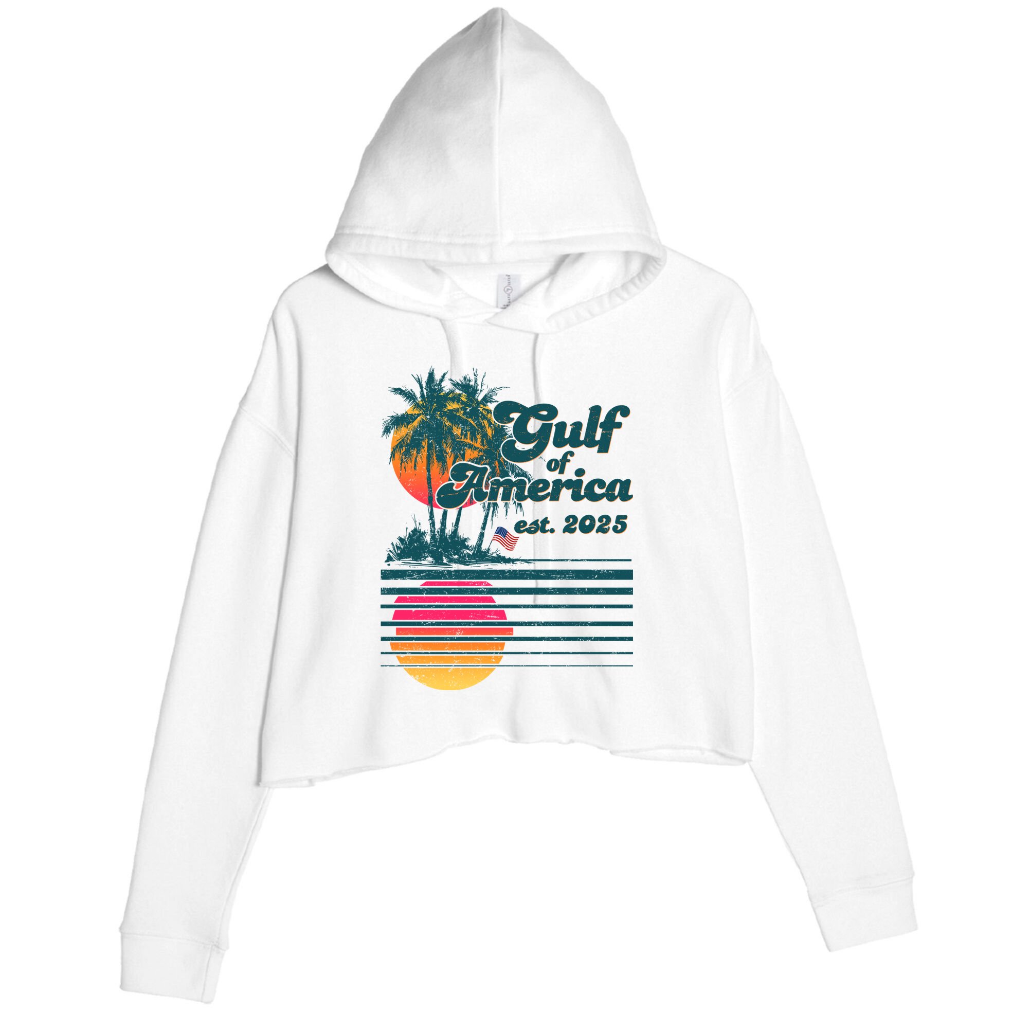 Vintage Tropical Gulf Of America Est 2025 Crop Fleece Hoodie
