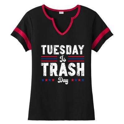 Vintage Trump Garbage Truck Trash Day Is Tuesday Garbage Man Ladies Halftime Notch Neck Tee