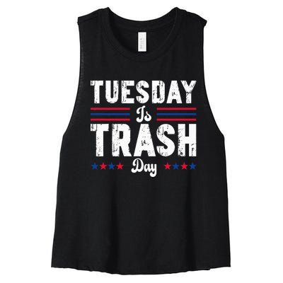 Vintage Trump Garbage Truck Trash Day Is Tuesday Garbage Man Women's Racerback Cropped Tank